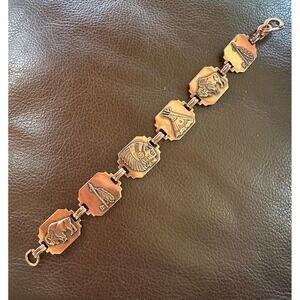 Vintage Copper Panel Bracelet Native American Theme